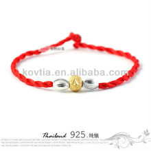 Newest silver beaded bracelets red braided rope bracelet wholesale